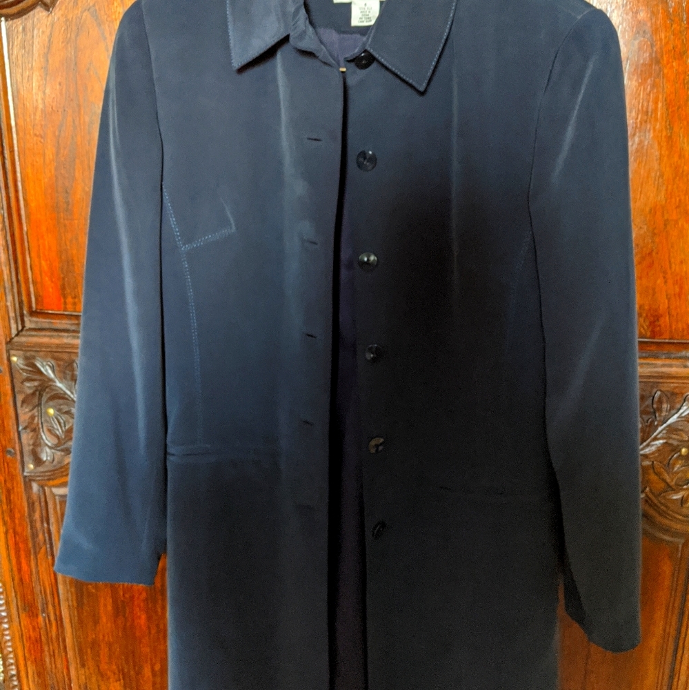 Long Silk Blazer Midnight Blue